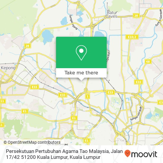 Peta Persekutuan Pertubuhan Agama Tao Malaysia, Jalan 17 / 42 51200 Kuala Lumpur
