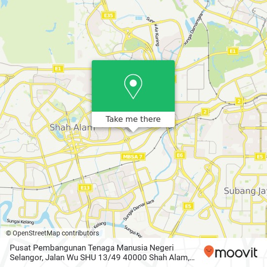 Peta Pusat Pembangunan Tenaga Manusia Negeri Selangor, Jalan Wu SHU 13 / 49 40000 Shah Alam