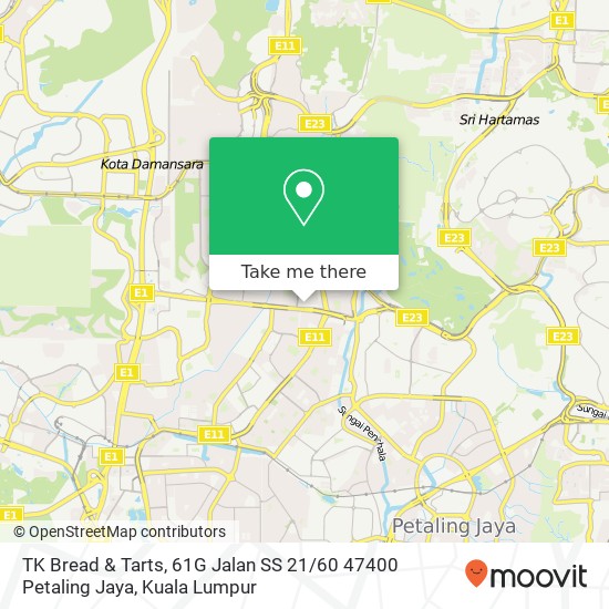 Peta TK Bread & Tarts, 61G Jalan SS 21 / 60 47400 Petaling Jaya