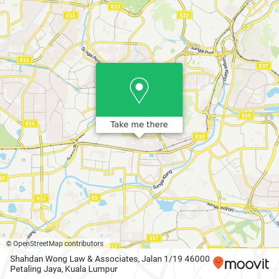 Peta Shahdan Wong Law & Associates, Jalan 1 / 19 46000 Petaling Jaya
