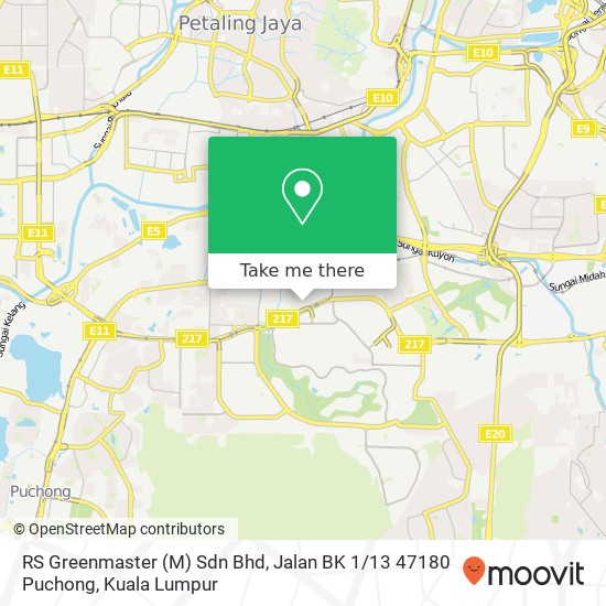 Peta RS Greenmaster (M) Sdn Bhd, Jalan BK 1 / 13 47180 Puchong