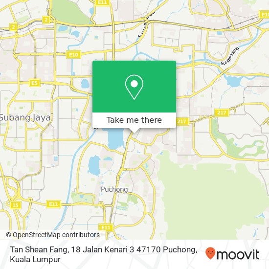 Peta Tan Shean Fang, 18 Jalan Kenari 3 47170 Puchong