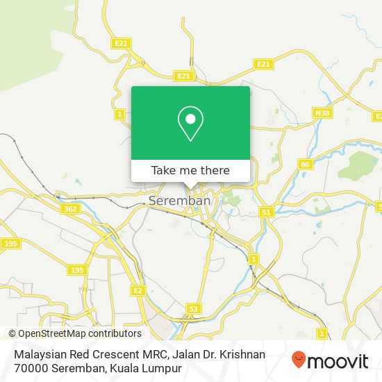 Peta Malaysian Red Crescent MRC, Jalan Dr. Krishnan 70000 Seremban