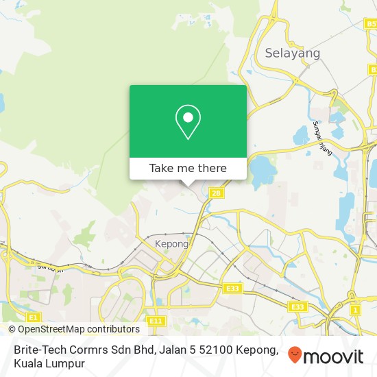 Peta Brite-Tech Cormrs Sdn Bhd, Jalan 5 52100 Kepong