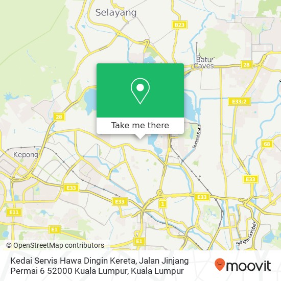 Peta Kedai Servis Hawa Dingin Kereta, Jalan Jinjang Permai 6 52000 Kuala Lumpur