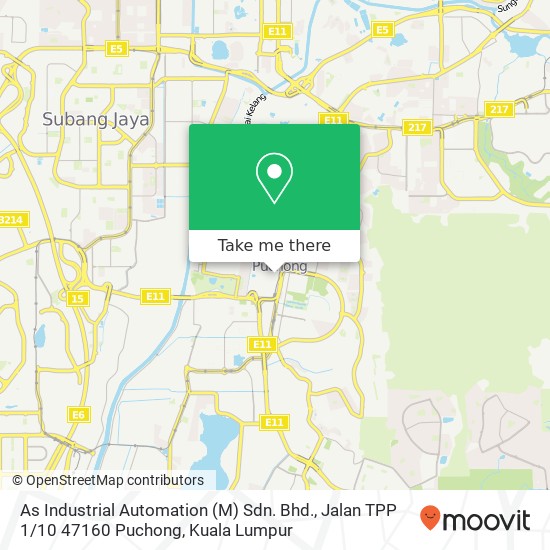 As Industrial Automation (M) Sdn. Bhd., Jalan TPP 1 / 10 47160 Puchong map