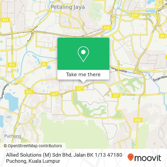 Peta Allied Solutions (M) Sdn Bhd, Jalan BK 1 / 13 47180 Puchong