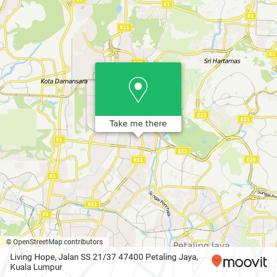 Peta Living Hope, Jalan SS 21 / 37 47400 Petaling Jaya