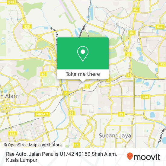 Peta Rae Auto, Jalan Penulis U1 / 42 40150 Shah Alam