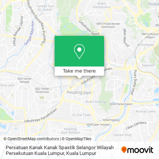 Peta Persatuan Kanak Kanak Spastik Selangor Wilayah Persekutuan Kuala Lumpur