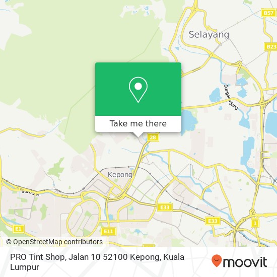 Peta PRO Tint Shop, Jalan 10 52100 Kepong