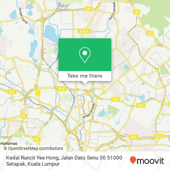 Peta Kedai Runcit Yee Hong, Jalan Dato Senu 30 51000 Setapak