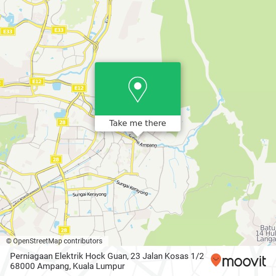 Perniagaan Elektrik Hock Guan, 23 Jalan Kosas 1 / 2 68000 Ampang map