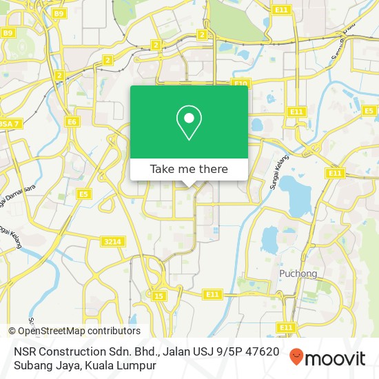 Peta NSR Construction Sdn. Bhd., Jalan USJ 9 / 5P 47620 Subang Jaya