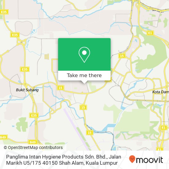 Peta Panglima Intan Hygiene Products Sdn. Bhd., Jalan Marikh U5 / 175 40150 Shah Alam