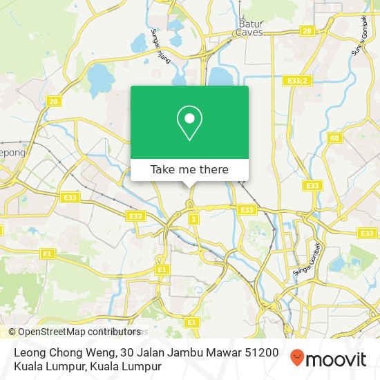 Peta Leong Chong Weng, 30 Jalan Jambu Mawar 51200 Kuala Lumpur