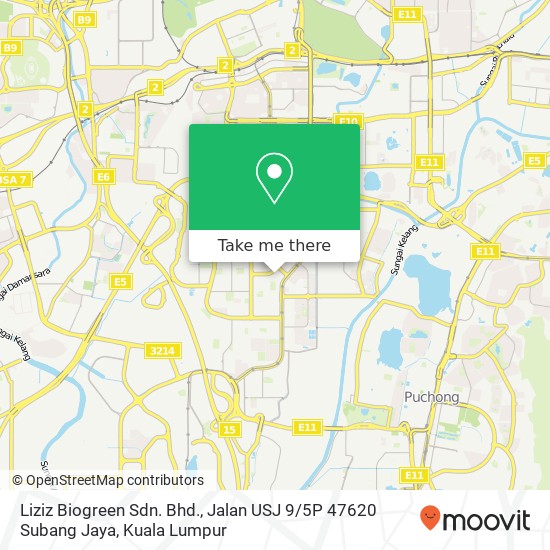 Peta Liziz Biogreen Sdn. Bhd., Jalan USJ 9 / 5P 47620 Subang Jaya