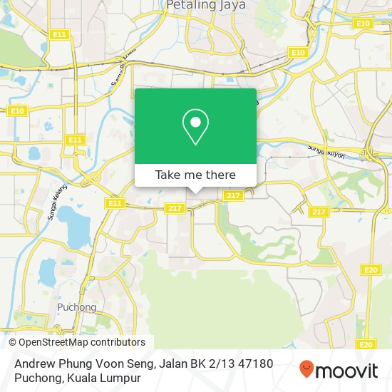 Peta Andrew Phung Voon Seng, Jalan BK 2 / 13 47180 Puchong