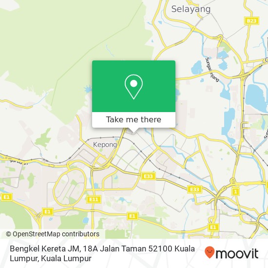 Peta Bengkel Kereta JM, 18A Jalan Taman 52100 Kuala Lumpur