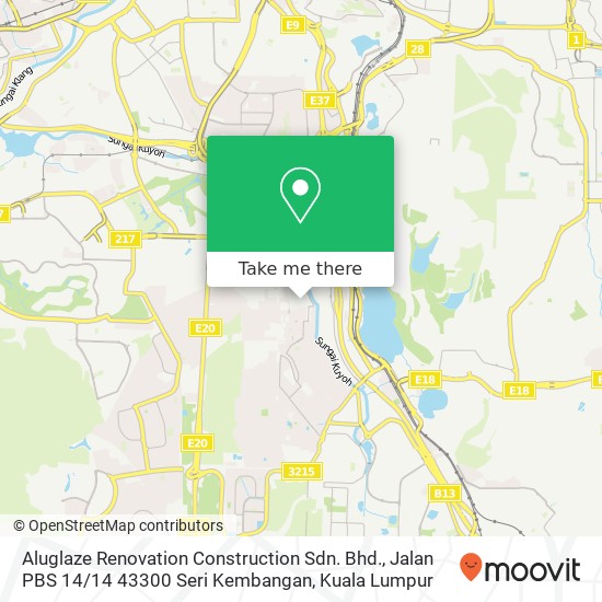 Aluglaze Renovation Construction Sdn. Bhd., Jalan PBS 14 / 14 43300 Seri Kembangan map