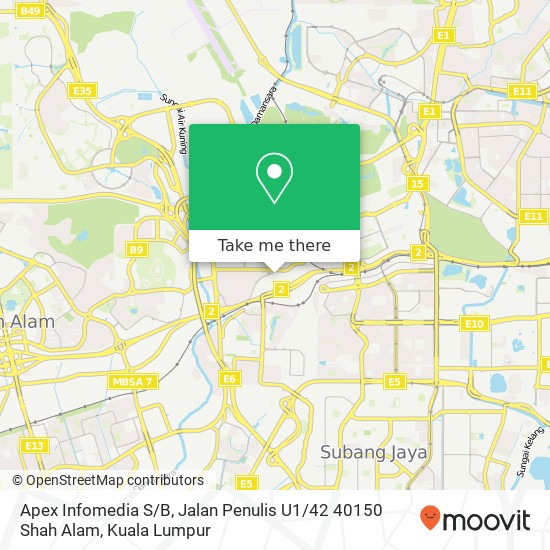 Apex Infomedia S / B, Jalan Penulis U1 / 42 40150 Shah Alam map