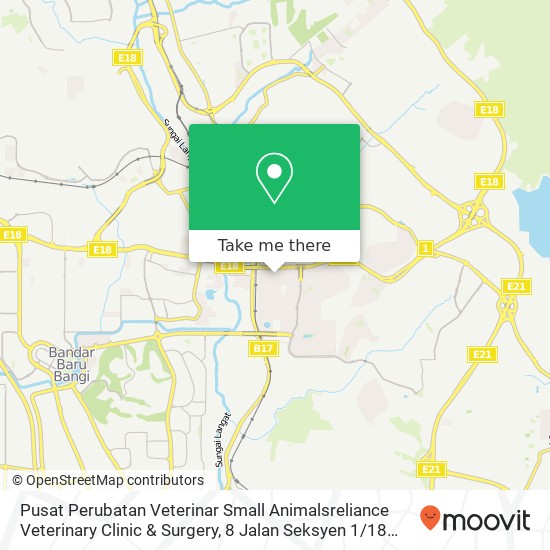 Peta Pusat Perubatan Veterinar Small Animalsreliance Veterinary Clinic & Surgery, 8 Jalan Seksyen 1 / 18 43000 Kajang