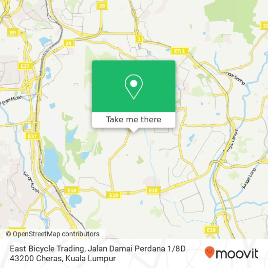 Peta East Bicycle Trading, Jalan Damai Perdana 1 / 8D 43200 Cheras