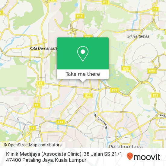 Peta Klinik Medijaya (Associate Clinic), 38 Jalan SS 21 / 1 47400 Petaling Jaya
