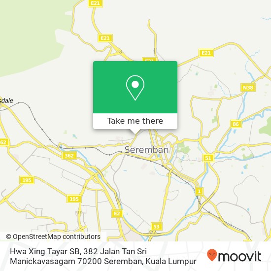 Peta Hwa Xing Tayar SB, 382 Jalan Tan Sri Manickavasagam 70200 Seremban