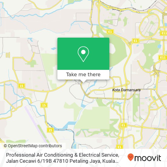 Peta Professional Air Conditioning & Electrical Service, Jalan Cecawi 6 / 19B 47810 Petaling Jaya