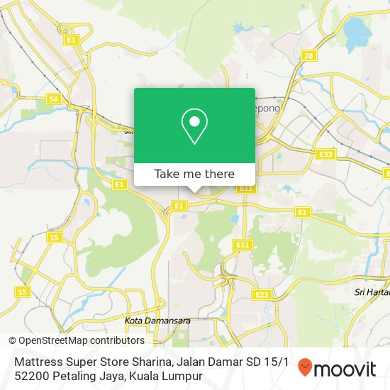Mattress Super Store Sharina, Jalan Damar SD 15 / 1 52200 Petaling Jaya map