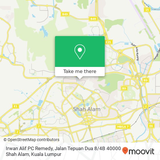 Peta Irwan Alif PC Remedy, Jalan Tepuan Dua 8 / 4B 40000 Shah Alam