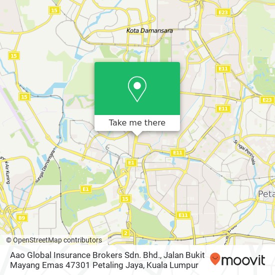 Peta Aao Global Insurance Brokers Sdn. Bhd., Jalan Bukit Mayang Emas 47301 Petaling Jaya