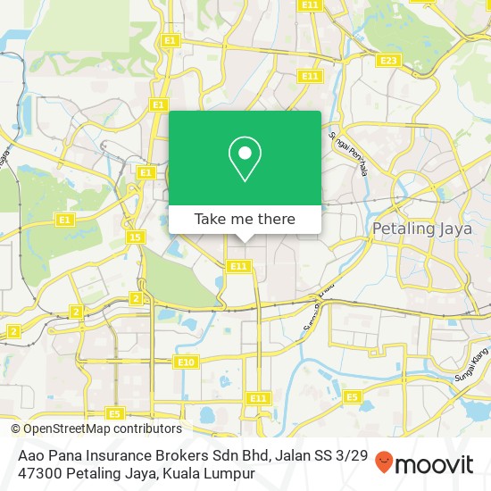 Peta Aao Pana Insurance Brokers Sdn Bhd, Jalan SS 3 / 29 47300 Petaling Jaya