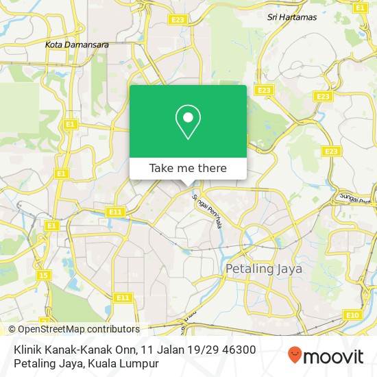 Peta Klinik Kanak-Kanak Onn, 11 Jalan 19 / 29 46300 Petaling Jaya