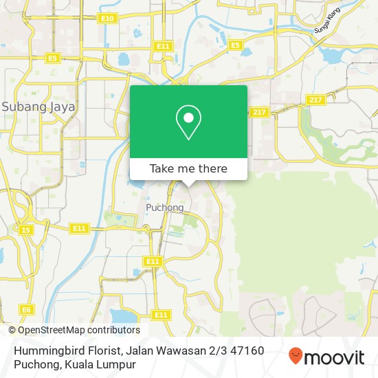 Peta Hummingbird Florist, Jalan Wawasan 2 / 3 47160 Puchong