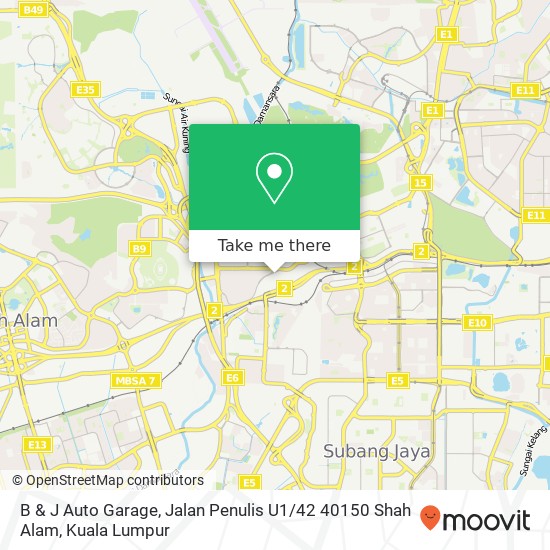 Peta B & J Auto Garage, Jalan Penulis U1 / 42 40150 Shah Alam