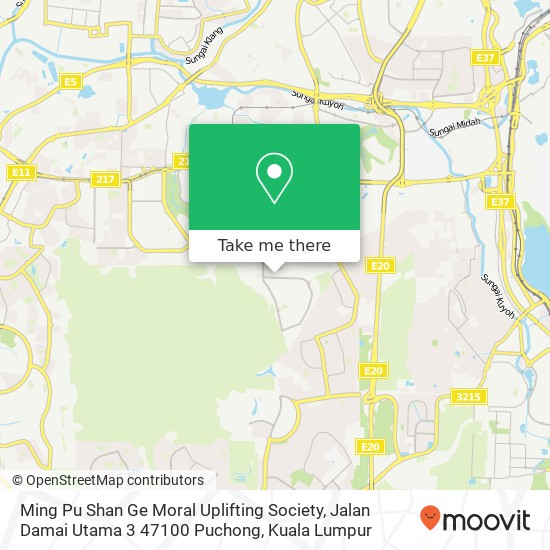 Peta Ming Pu Shan Ge Moral Uplifting Society, Jalan Damai Utama 3 47100 Puchong
