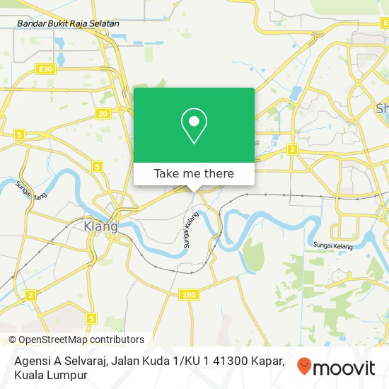 Peta Agensi A Selvaraj, Jalan Kuda 1 / KU 1 41300 Kapar