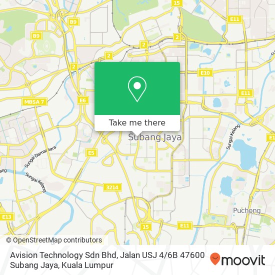 Peta Avision Technology Sdn Bhd, Jalan USJ 4 / 6B 47600 Subang Jaya