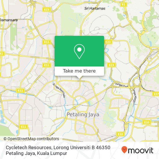 Peta Cycletech Resources, Lorong Universiti B 46350 Petaling Jaya