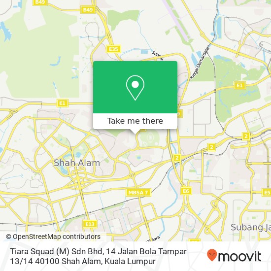 Peta Tiara Squad (M) Sdn Bhd, 14 Jalan Bola Tampar 13 / 14 40100 Shah Alam