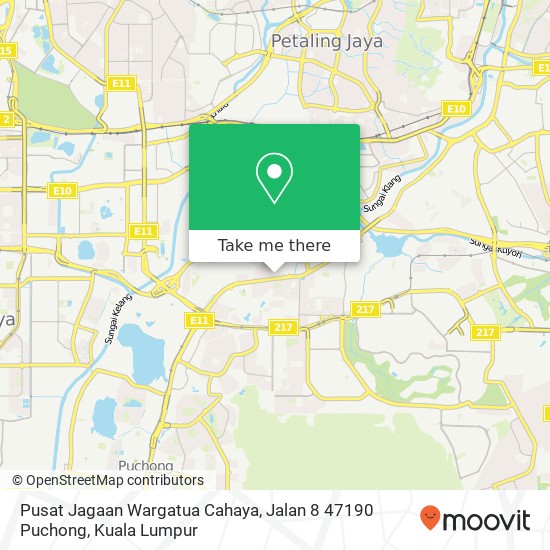Peta Pusat Jagaan Wargatua Cahaya, Jalan 8 47190 Puchong