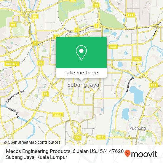 Peta Meccs Engineering Products, 6 Jalan USJ 5 / 4 47620 Subang Jaya