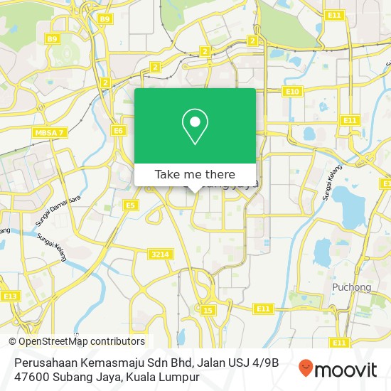 Peta Perusahaan Kemasmaju Sdn Bhd, Jalan USJ 4 / 9B 47600 Subang Jaya