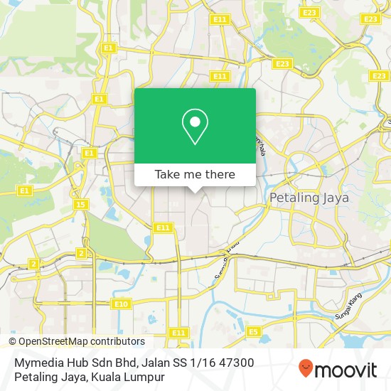 Peta Mymedia Hub Sdn Bhd, Jalan SS 1 / 16 47300 Petaling Jaya