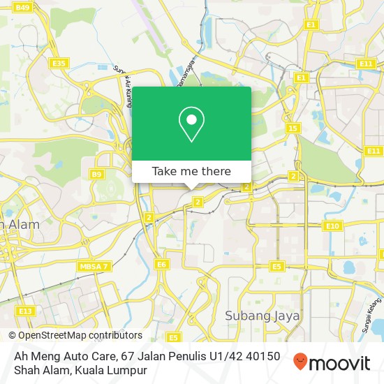 Peta Ah Meng Auto Care, 67 Jalan Penulis U1 / 42 40150 Shah Alam