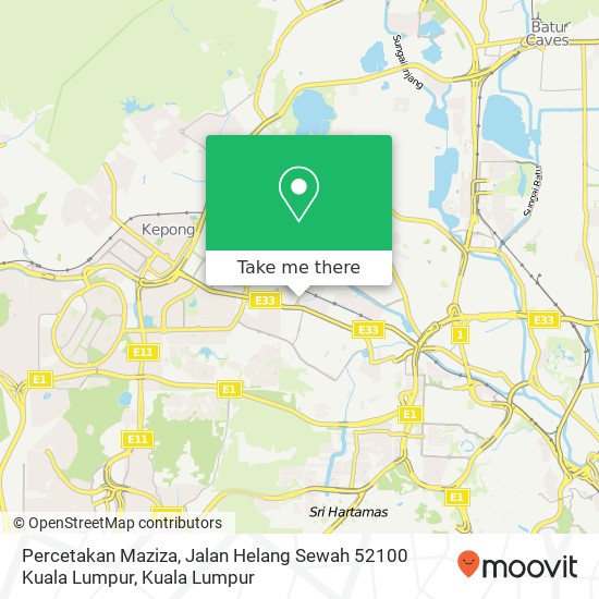 Peta Percetakan Maziza, Jalan Helang Sewah 52100 Kuala Lumpur