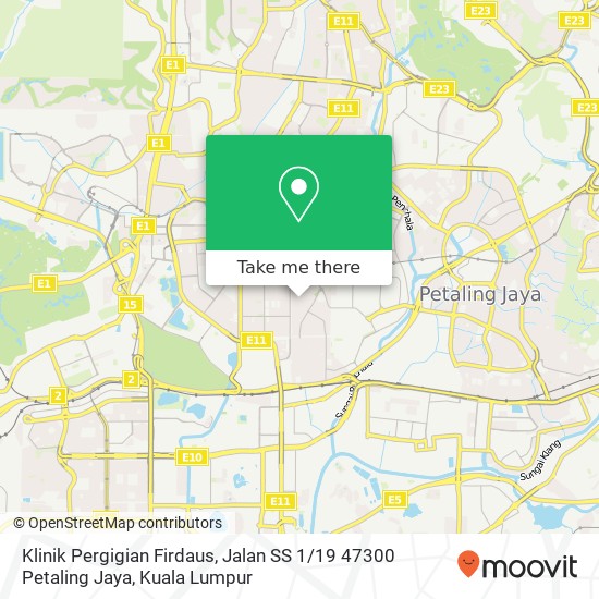 Peta Klinik Pergigian Firdaus, Jalan SS 1 / 19 47300 Petaling Jaya