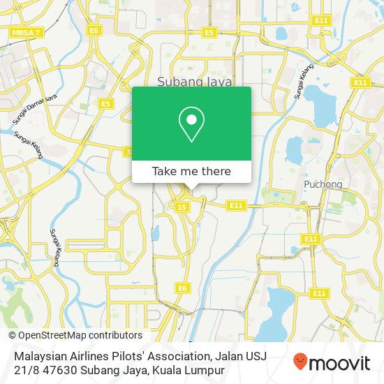 Peta Malaysian Airlines Pilots' Association, Jalan USJ 21 / 8 47630 Subang Jaya